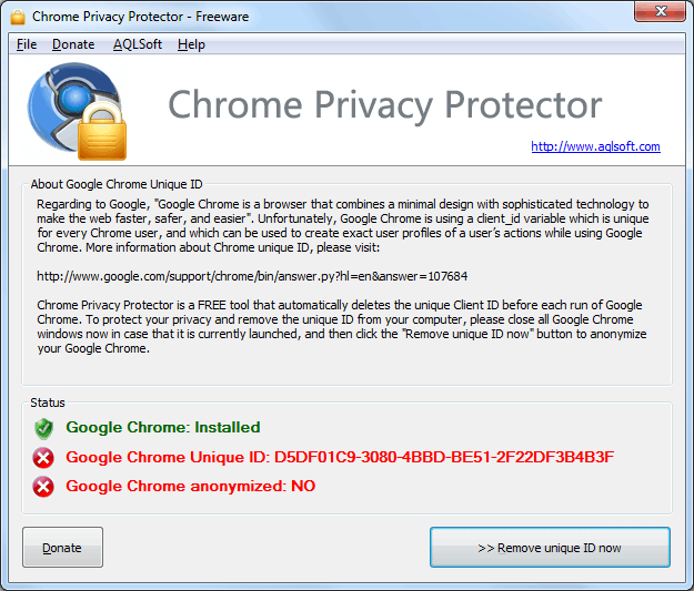 Screenshot of Chrome Privacy Proector