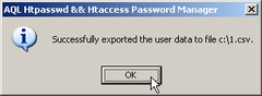 Screenshot: Successfully exported the user data to file c:\1.csv