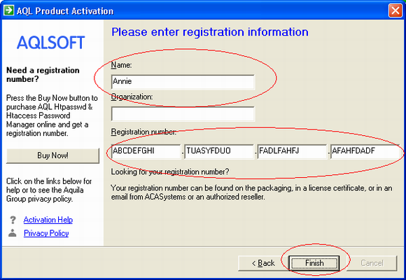 Screenshot: Enter your name and registration number carefully