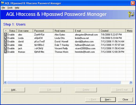 Windows 7 AQL htpasswd & htaccess Password Manager 2.50 full